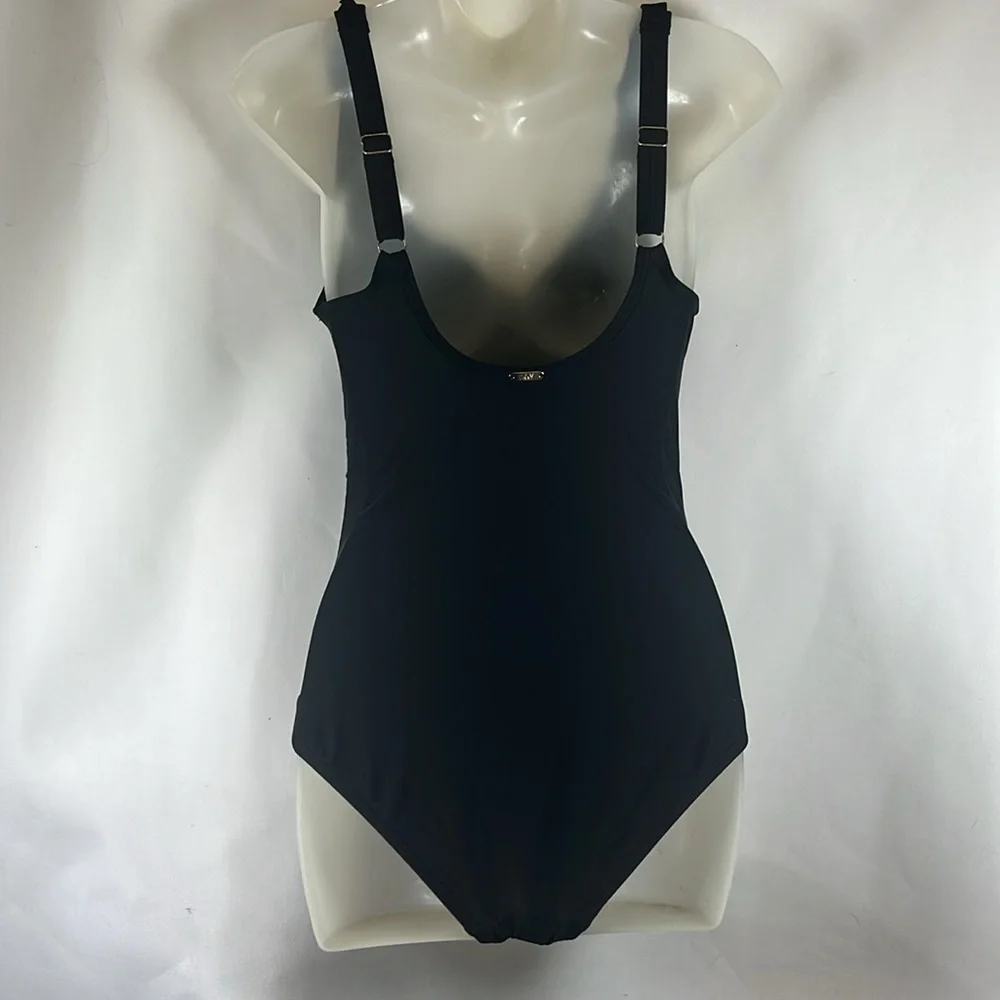 DKNY Ruffle Plunge One-Piece Swimsuit Women's Size 6 Black NWOT - Picture 5 of 7